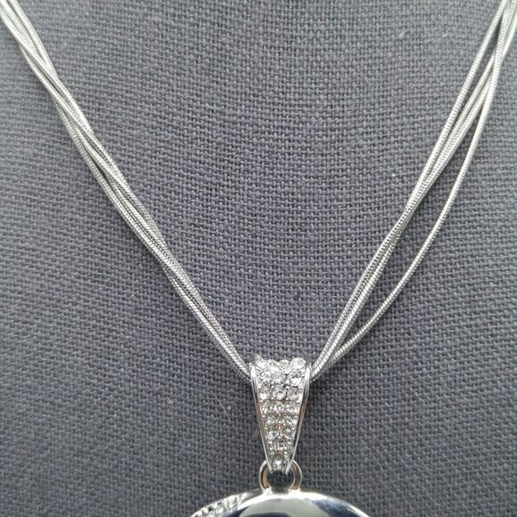 Chico’s Silver Tone Pave Rhinestone Pendant Necklace Multi Snake Chain - Picture 3 of 9